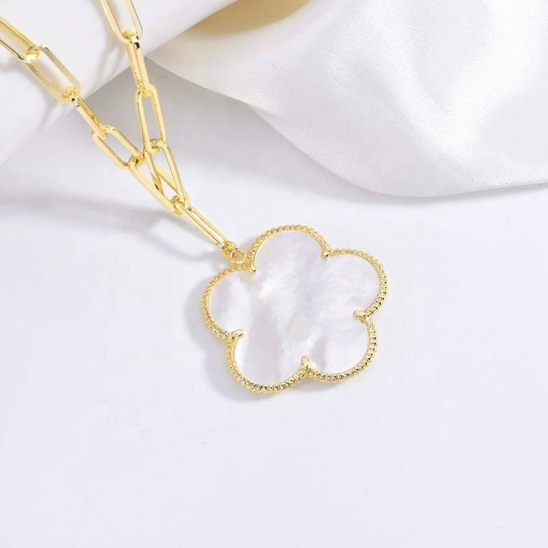 18K Gold Plated Women's Fashion Jewelry-Five Leaf Clover Nature Shell Necklace for Engagement Anniversary Made