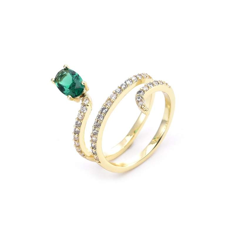 Classic 18K Gold Plated Rose Gold & Rhodium Plated Lab Created Oval Zircon Snake Rings for Women's Wedding Engagement
