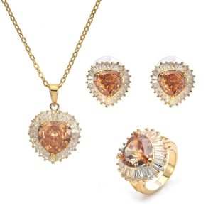 Classic Unisex JCS002 Heart Zircon Jewelry Set Rhodium-plated Alloy Wedding Party Geometric