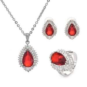 Classic Unisex JCS008 Jewelry Set Rhodium-Plated Alloy Zircon Stones Necklace/Earrings/Ring Gift Weddings Parties Engagements