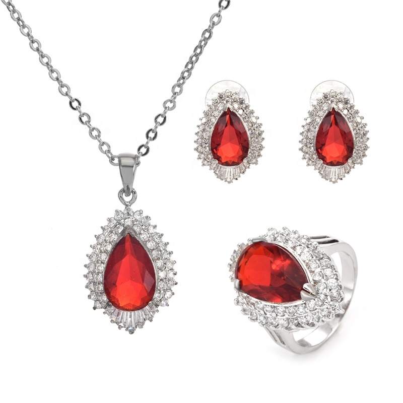 Classic Unisex JCS008 Jewelry Set Rhodium-Plated Alloy Zircon Stones Necklace/Earrings/Ring Gift Weddings Parties Engagements