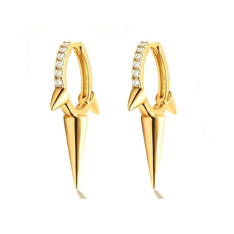 Custom Fashion Dangle Spike Hoop Earrings Women 18K Gold Plated with 3A Zircon for Women Gifts