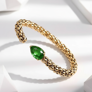 Custom Jewelry 316 Stainless Steel 18K Gold Plated Classic Cuff Bracelet Bangle Multi Teardrop Zircon Stones Unisex Geometric