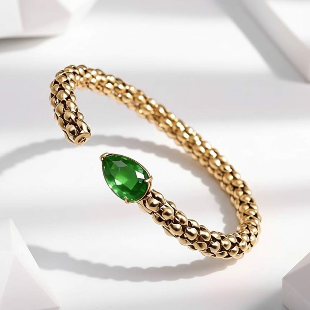 Custom Jewelry 316 Stainless Steel 18K Gold Plated Classic Cuff Bracelet Bangle Multi Teardrop Zircon Stones Unisex Geometric