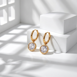 Custom Jewelry 316L Stainless Steel Zircon Hypoallergenic Waterproof 18K PVD Vacuume Gold Plated Huggie Earrings for Girls