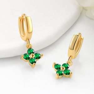Custom Jewelry European American Trendy Tungsten Radiant Cut Diamond Claw Setting Four-leaf Clover Hoop Earrings Women's