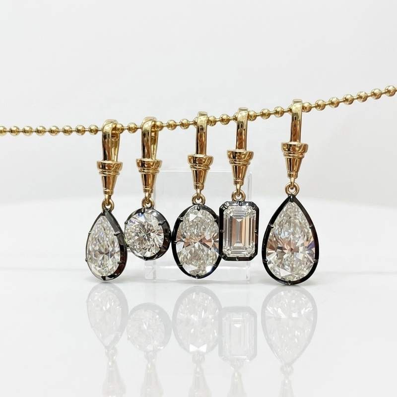 Custom Jewelry Gold 2Tone Plated Multi-shape CZ Charms Pear Oval Round square Interchangeable DIY Mix Match Pendant Jewelry