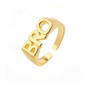 Custom Jewelry ODM/OEM Hypoallergenic Copper Letters Waterproof 18K Gold Plated Trendy Zircon Fashion Ring for Party