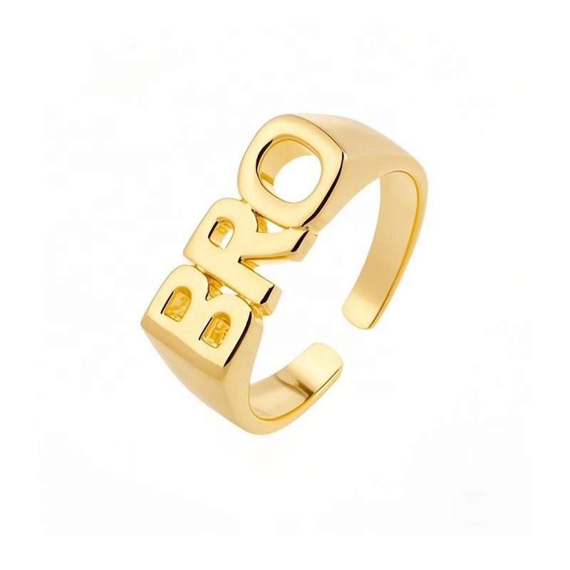 Custom Jewelry ODM/OEM Hypoallergenic Copper Letters Waterproof 18K Gold Plated Trendy Zircon Fashion Ring for Party