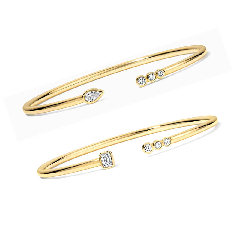 Custom Jewelry ODM OEM Manufacture 5A Bezel Zirconia 18k Gold Plated Cuff Open Fashion Jewelry Bangle
