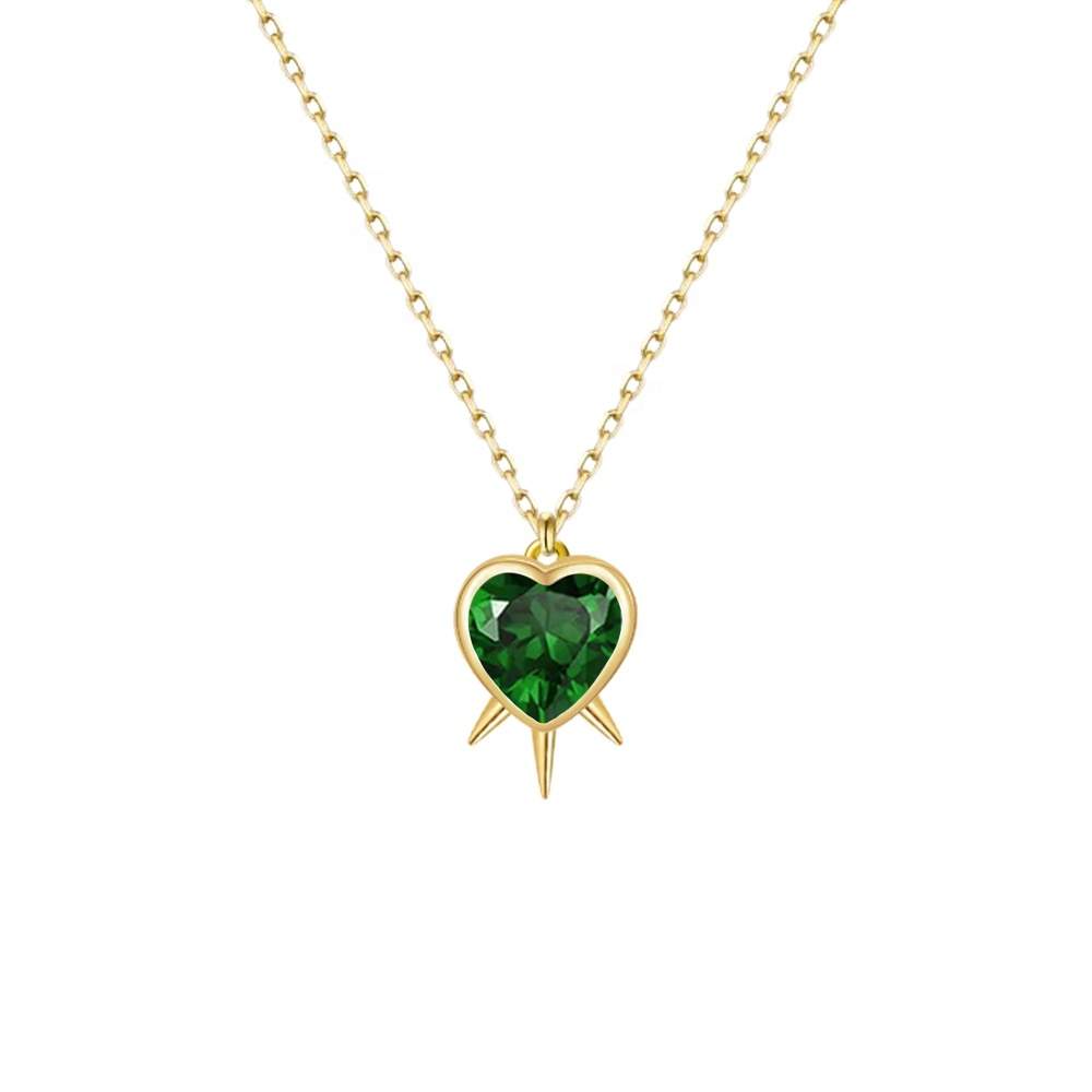 Custom Jewelry Trendy 18K Gold Plated Rhodium Plated Zircon Bezel Setting Love Heart Spikes Stainless Steel Pendant Necklace