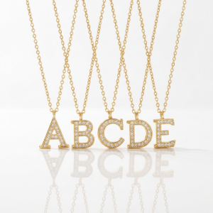 Custom Letter Initial Stainless Steel Zirconia Inlaid Waterproof Hypoallergenic 18K Vacuum Gold Plating Fashion Pendant Necklace