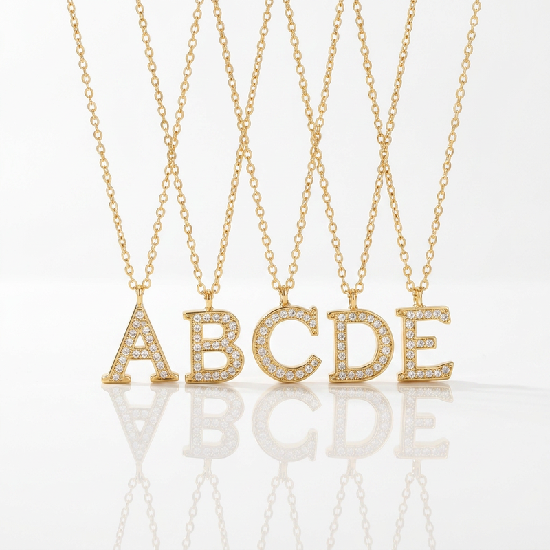 Custom Letter Initial Stainless Steel Zirconia Inlaid Waterproof Hypoallergenic 18K Vacuum Gold Plating Fashion Pendant Necklace