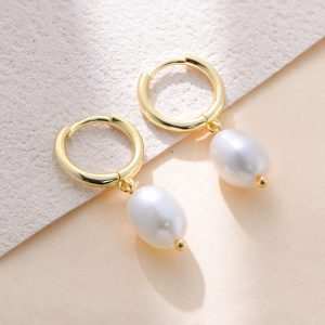 Custom Stainless Steel Natural Pearl Ellipse Hoop Earrings Trendy European American Ins Fassjopm Jewelry Women GuangDong