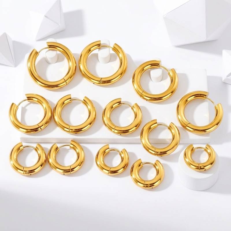 Custom Women's Hoop Earrings 316L Stainless Steel OEM ODM Logo Size 18k PVD Electroplating Punk Style Design Wholesale JIACHEN