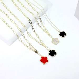 Customized Luxury 18K Gold Plated Flower Shape Pendant Necklace Link Chain Claw Setting Classic Style Unisex Jewelry