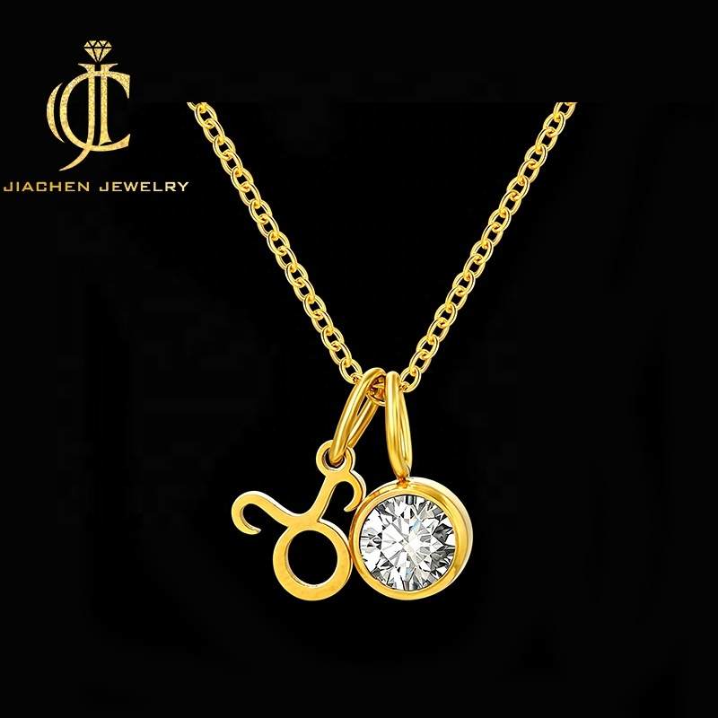 Customized Titanium 18K Gold Plated Link Chain 12 Zodiac Birthstone Zircon Statement Necklace Unisex Gift for Wedding