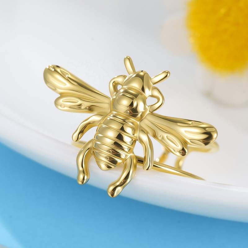 Cute Bees Open Ring Unisex 304 Stainless Steel Natural Stone 18K Gold Plated Fashion Insect Animal Jewelry Gift Wholesale