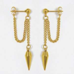 Distinctive Long Geometric Zircon Stud Earrings Stainless Steel Gold Plated Simple Rivet Chain Trendy Orthodox Women's