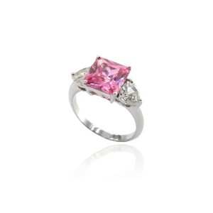 Elegant Pink Cushion Cut Cubic Zirconia Geometric Wedding Engagement Ring for Women Rhodium Plated Copper Classic Custom Jewelry