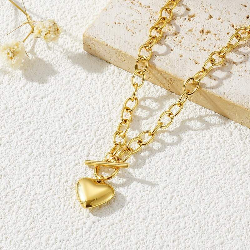 Europe United States Women's Trendy Stainless Steel Gold-Plated OT Buckle Necklace Set Link Chain Gift Party Wedding Versatile