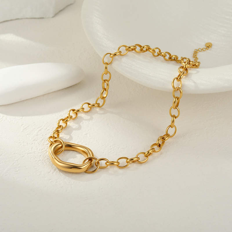 European American-style Punk Personality Geometric Hollow Stainless Steel Women's Necklace Bracelet Jewelry Set Wedding Party