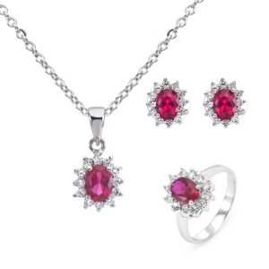 Fashion Colorful Oval Shape Brass Ring/Pendant/Earring Sets Rhodium Plated Engagement Wedding Party Gifts for Women