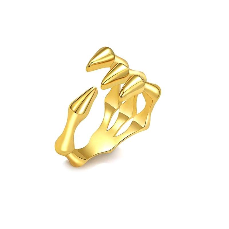 Fashionable Punk Style Dark Creative Men's Women's Personalized 18K Gold Plated Natural Stone Geometric Open Design Hell Ring