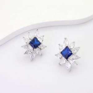 JC New Trendy Rhodium Plated Brass Zinc Alloy Geometric Emerald Cut Zircon Stud Earrings Orthodox Unisex for Party Wedding