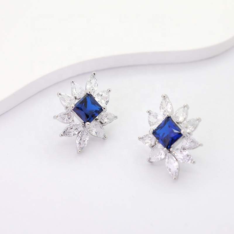 JC New Trendy Rhodium Plated Brass Zinc Alloy Geometric Emerald Cut Zircon Stud Earrings Orthodox Unisex for Party Wedding