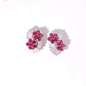 JCE-1417 Wholesale Luxury Ruby Classic Rhodium Plated Brass Flower Stud Earrings Unisex