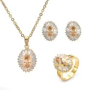 JCS003 Unisex Classic Brass Jewelry Set Trapezoidal Zircon 18K Gold Plated Rhodium Wedding Party Engagement Anniversary Children