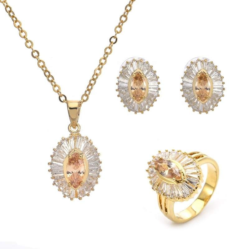 JCS003 Unisex Classic Brass Jewelry Set Trapezoidal Zircon 18K Gold Plated Rhodium Wedding Party Engagement Anniversary Children