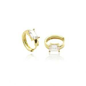 JIACHEN 18k Gold Rhodium Plated Brass Geometric Shape 3A Zircon Classic Huggie Earrings Unisex Anniversary Claw Setting