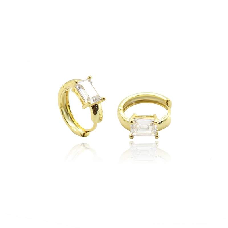JIACHEN 18k Gold Rhodium Plated Brass Geometric Shape 3A Zircon Classic Huggie Earrings Unisex Anniversary Claw Setting