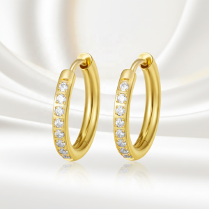 JIACHEN 316 Stainless Steel 18K Gold Titanium Plated Geometric Hoop Zircon Setting Micro Insert Unisex Earrings for Gift Party