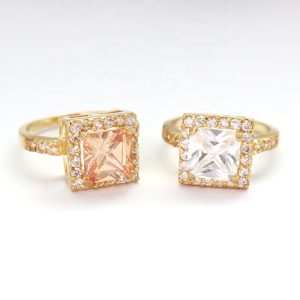 JIACHEN CUSTOM Dazzling 18K Gold Plated Brass Square Cushion Cut Natural CZ Traditional Engagement Ring for Women Daily Wear