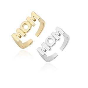 JIACHEN Classic Alloy Rhodium & 18K Gold Plated Stylish Open Adjustable MOM Love Rings for Women Men Gifts