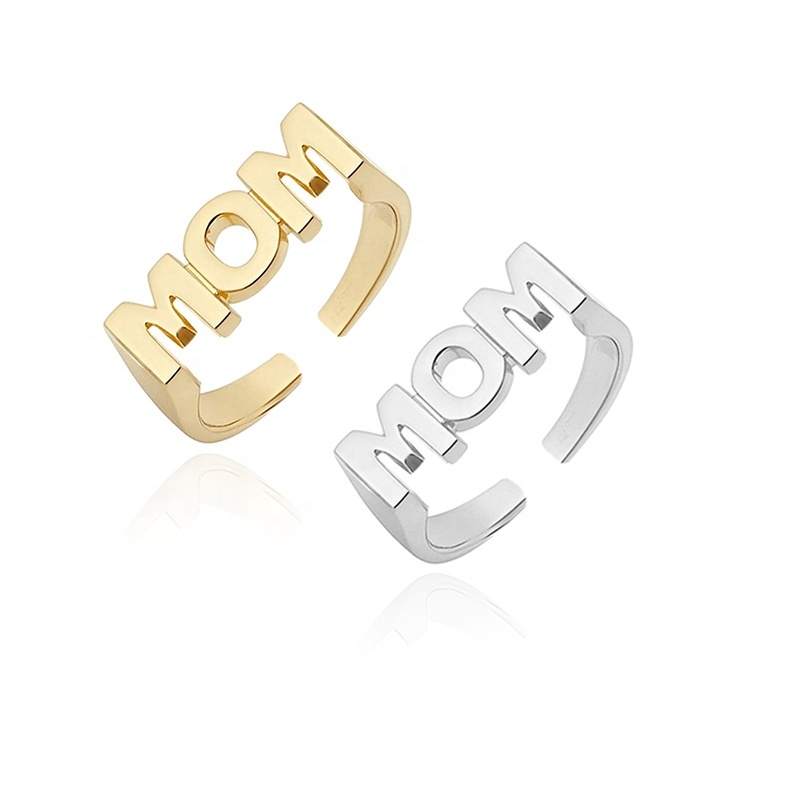 JIACHEN Classic Alloy Rhodium & 18K Gold Plated Stylish Open Adjustable MOM Love Rings for Women Men Gifts