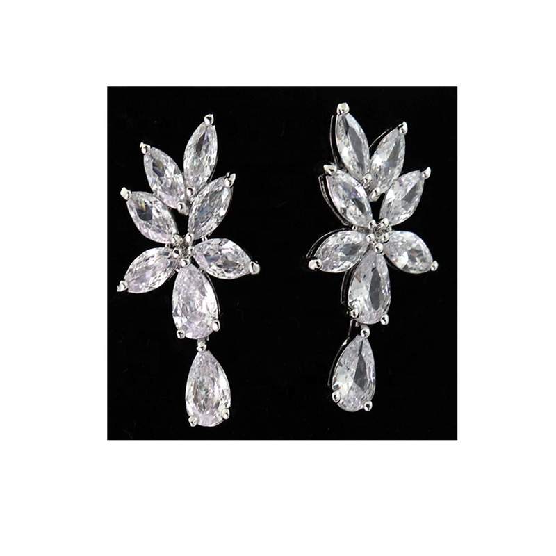 JIACHEN Classic Orthodox Rhodium Plated Zinc Alloy Trendy Luxury Zirconia Water Drop Claw Setting Stud Earrings Unisex Party