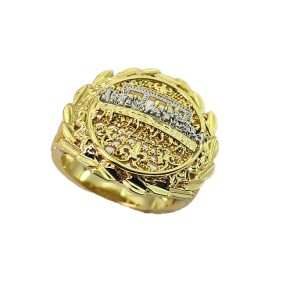 JIACHEN Custom Brass 18K Gold Plated Non-Diamond 2-Tone Geometric Fisherman Ring Religious Christian Last Supper Design Men