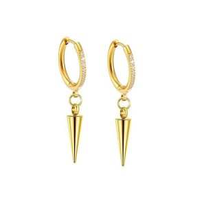 JIACHEN Custom Brass PVD & Rhodium Gold Plated Liver Color Heart Shape Zircon Classic Huggies Fashion Dangle Earrings Unisex