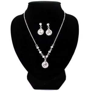 JIACHEN Custom Classic Alloy Crystal Jewelry Set Dangle Earring Y Chain Necklace Unisex Engagement Wedding Party Rhodium Plated