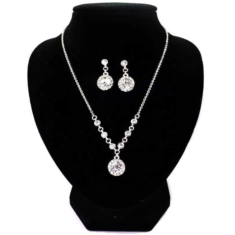 JIACHEN Custom Classic Alloy Crystal Jewelry Set Dangle Earring Y Chain Necklace Unisex Engagement Wedding Party Rhodium Plated