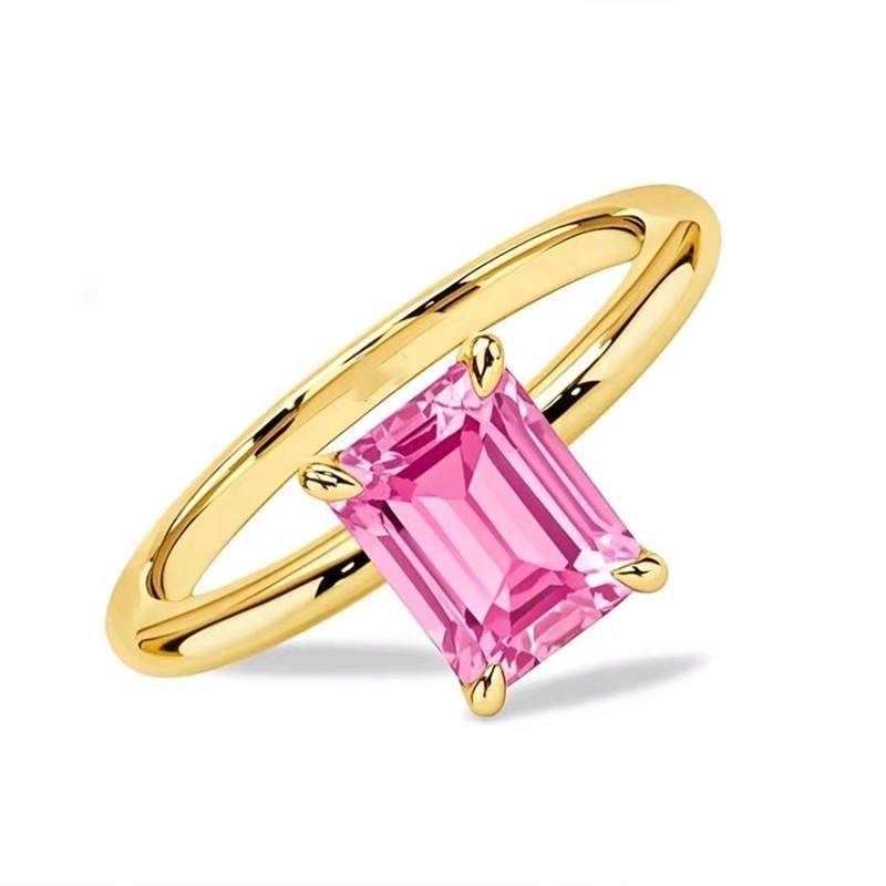 JIACHEN Custom Classic Elegant Emerald Cut 5A Cubiczircona Geometric 18K Gold Plated Sterling Silver Wedding Rings for Women
