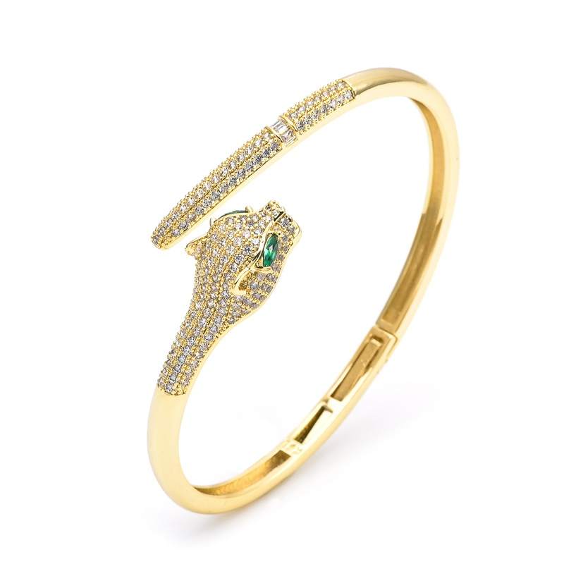 JIACHEN Custom Fashion Panther CZ Stones Cuff Bangle 18k Gold Plated for Women SuiteAnniversary, Engagement Gift Wedding Party O