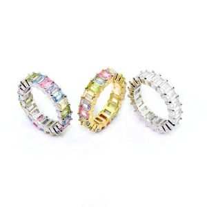 JIACHEN Custom Fashion Trendy Emerald Cut Gemstone Rings 18K Gold & Rhodium Plated Rectangle CZ for Women