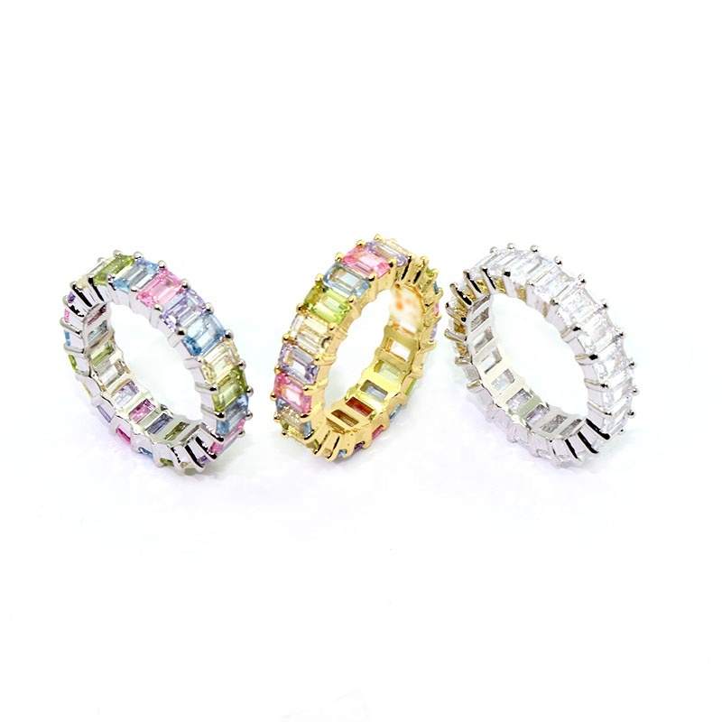 JIACHEN Custom Fashion Trendy Emerald Cut Gemstone Rings 18K Gold & Rhodium Plated Rectangle CZ for Women
