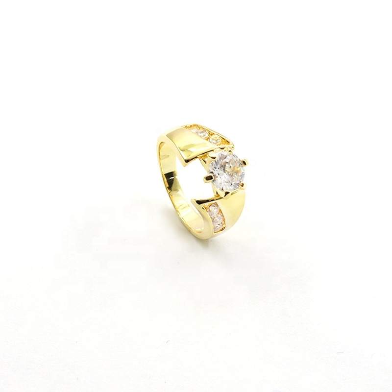 JIACHEN Custom Jewelry 18K Gold Plated Copper W Trendy Geometric Wedding Ring Couples Set Engagement Flimming Setting Zircon
