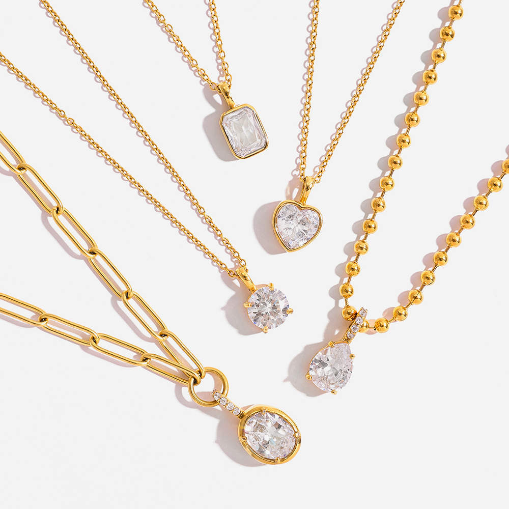 JIACHEN Custom Jewelry 18K Stainless Steel Zircon Necklace Light Luxury High-End Bamboo Chain Sporty Women's Gifts